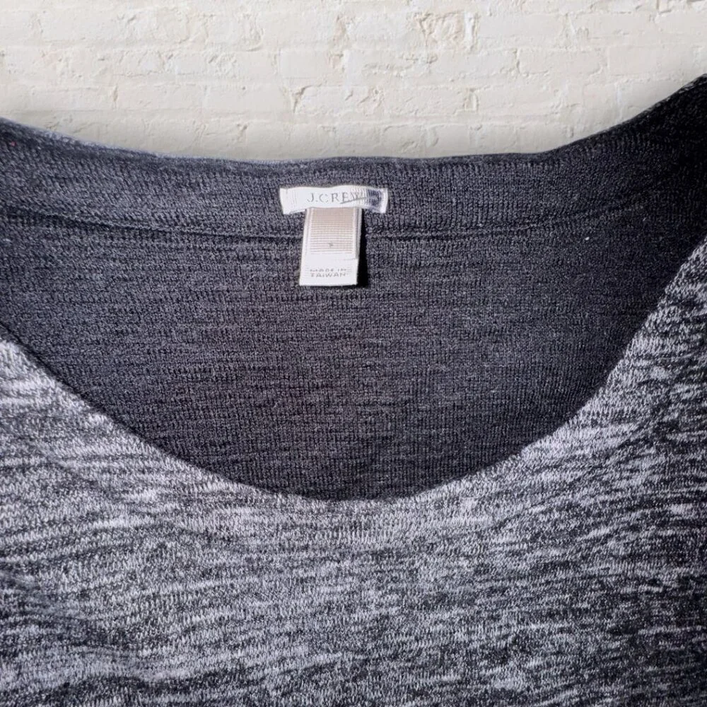 J CREW Black Gray Marled Wool Blend Scoop Neck Crop Top Elbow Sleeve Pullover S